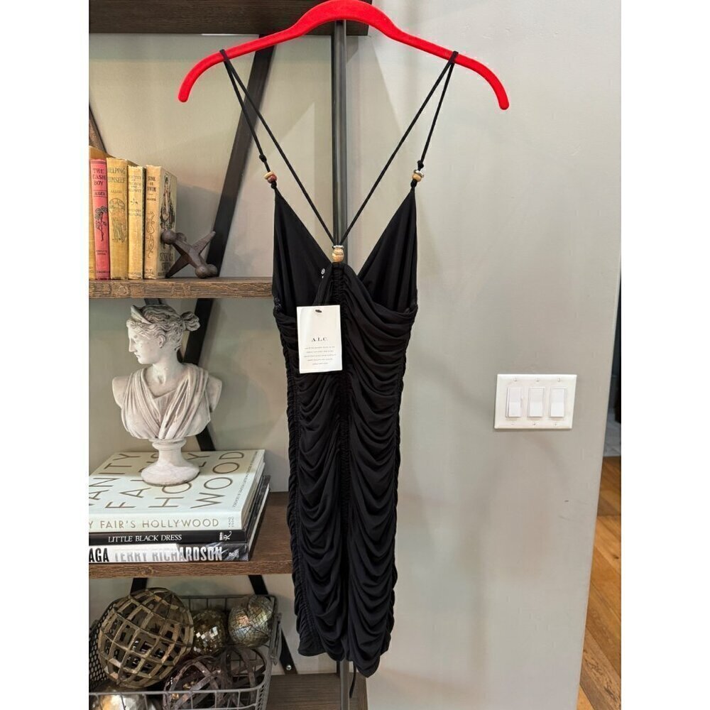 Anya Ruched Bead Embellished Mini Dress Black Womens Size XS - Picture 11 of 15